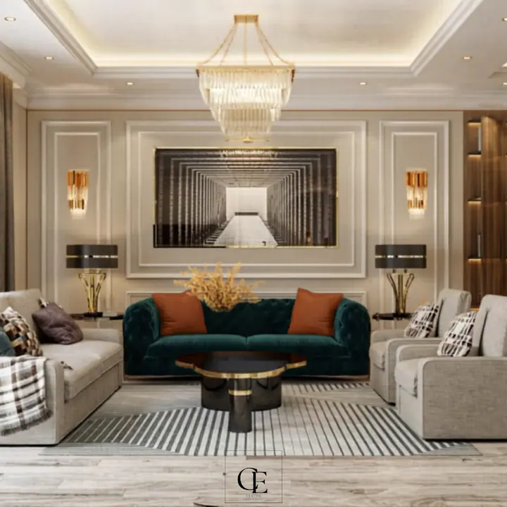 Al Rehab Apartment — Reception & dining, 3D view 1
