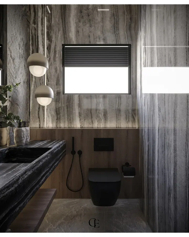 Palm Hills Apartment — Guest toilet, 3D view 2